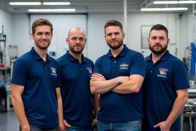 Sterling Shine Detailing team in branded uniforms at Manchester shop