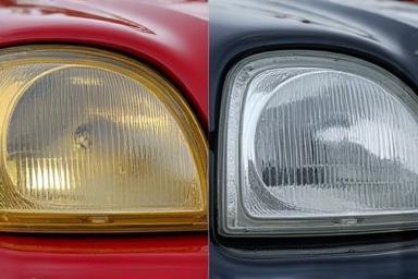 Headlight before and after restoration comparison