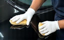 Technician hand-polishing a high-end vehicle